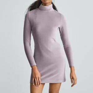 Everlane cozy velour long-sleeved mini dress in Dusty Lavender